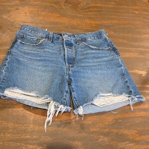 Levi's Blue Frayed Hem Jean Shorts